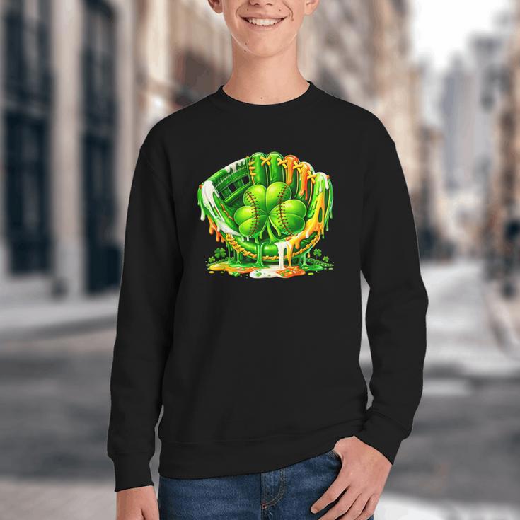 Baseball St Patricks Day Carnival Party Ice Cream Drip Boys Youth Crewneck Sweatshirt