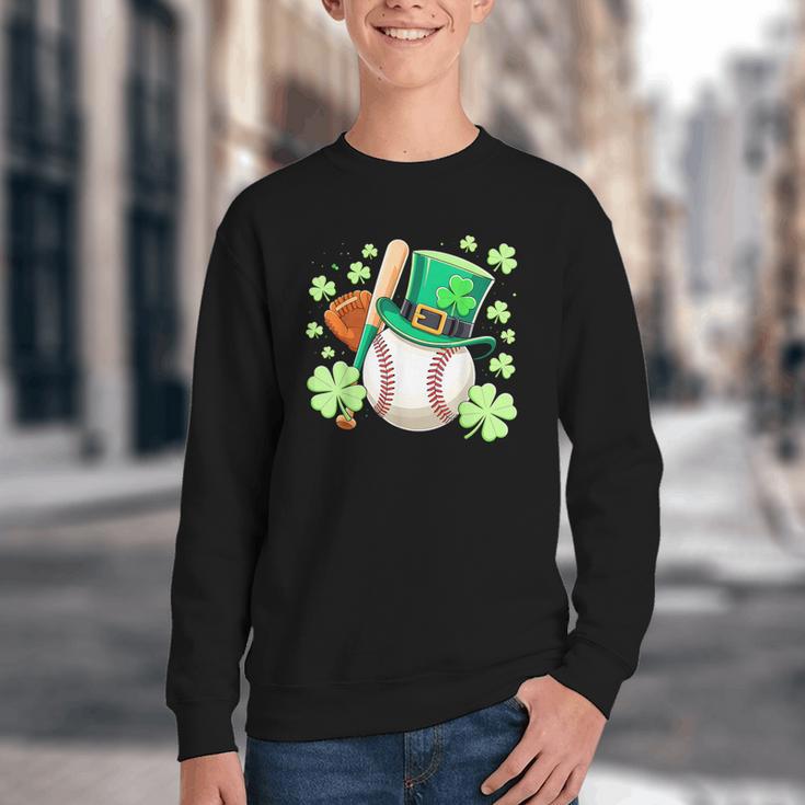 Baseball St Patricks Day Lucky Baseball Player Shamrock Youth Crewneck Sweatshirt Baseball St Patricks Day Lucky Baseball Player Shamrock Youth Crewneck Sweatshirt