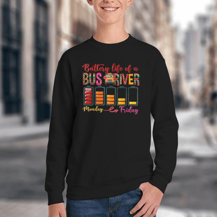 Battery Life Of A Bus Driver First Day Back To School Youth Crewneck Sweatshirt