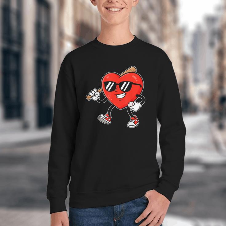 Boy Valentines Day Heart Love Baseball Boys Men Kids Youth Crewneck Sweatshirt