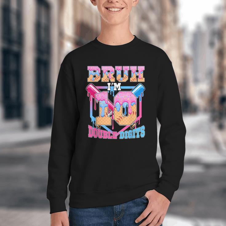 Boys 10 Double Digits 10th Birthday Ice Cream Baseball Drip Youth Crewneck Sweatshirt Boys 10 Double Digits 10th Birthday Ice Cream Baseball Drip Youth Crewneck Sweatshirt