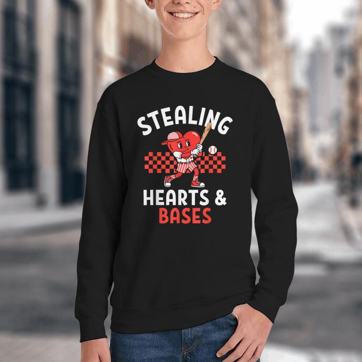 Boys Baseball Valentines Day Stealing Hearts Valentine Kids Youth Crewneck Sweatshirt Boys Baseball Valentines Day Stealing Hearts Valentine Kids Youth Crewneck Sweatshirt