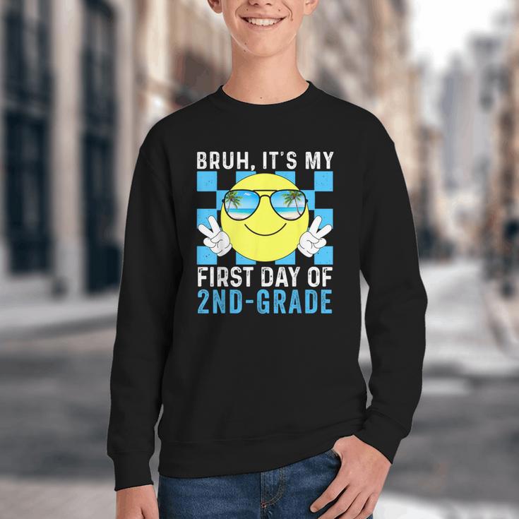 Bruh It's My First Day Of 2nd-Grade Back To School Kids Boys Youth Crewneck Sweatshirt Bruh It's My First Day Of 2nd-Grade Back To School Kids Boys Youth Crewneck Sweatshirt
