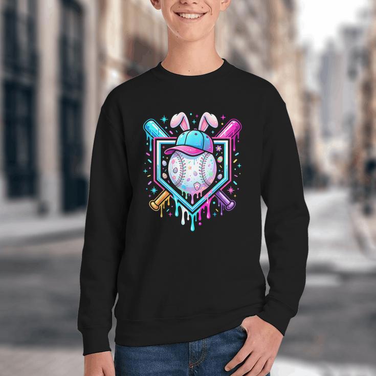 Bunny Baseball Hat With Ice Cream Easter Day Boys Kids Girls Youth Crewneck Sweatshirt