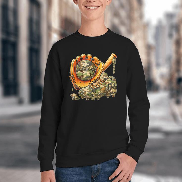 Camo Ice Cream Drip Baseball Stuff Baseball Drip Boys Youth Crewneck Sweatshirt Camo Ice Cream Drip Baseball Stuff Baseball Drip Boys Youth Crewneck Sweatshirt