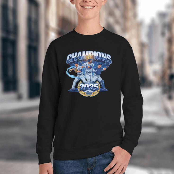 Champions 2025 Baseball Retro Athletic Celebration Theme Youth Crewneck Sweatshirt