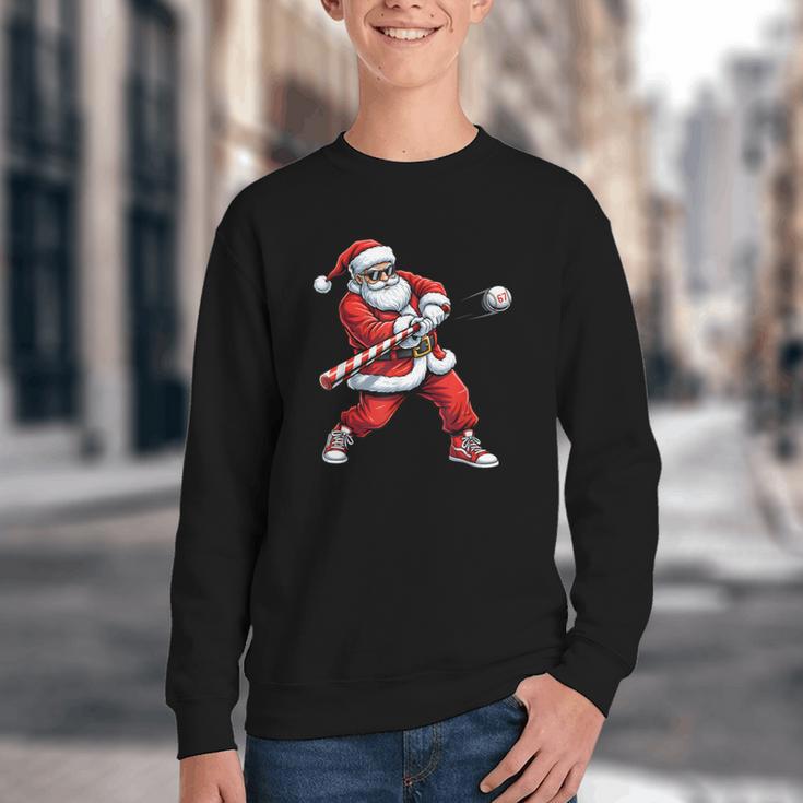 Christmas Baseball Player Santa Xmas Boys Men Toddler Youth Crewneck Sweatshirt