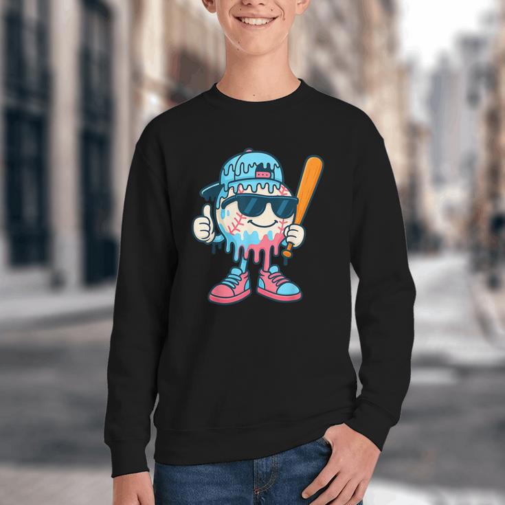 Cool Ice Cream Drip Baseball Drip For Boys Sports Kids Youth Crewneck Sweatshirt Cool Ice Cream Drip Baseball Drip For Boys Sports Kids Youth Crewneck Sweatshirt