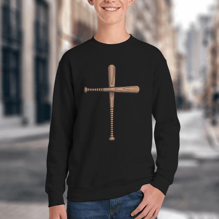 Cross Baseball Bats Christian Faith Sports Coach Pitcher Youth Crewneck Sweatshirt Cross Baseball Bats Christian Faith Sports Coach Pitcher Youth Crewneck Sweatshirt