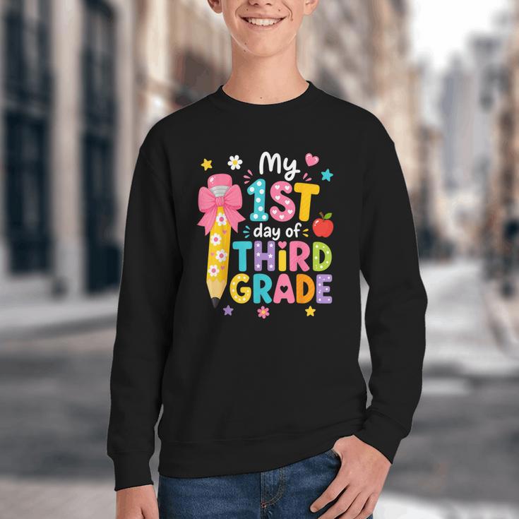 Cute My 1st Day Of Third Grade Pencil Back To School Girls Youth Crewneck Sweatshirt