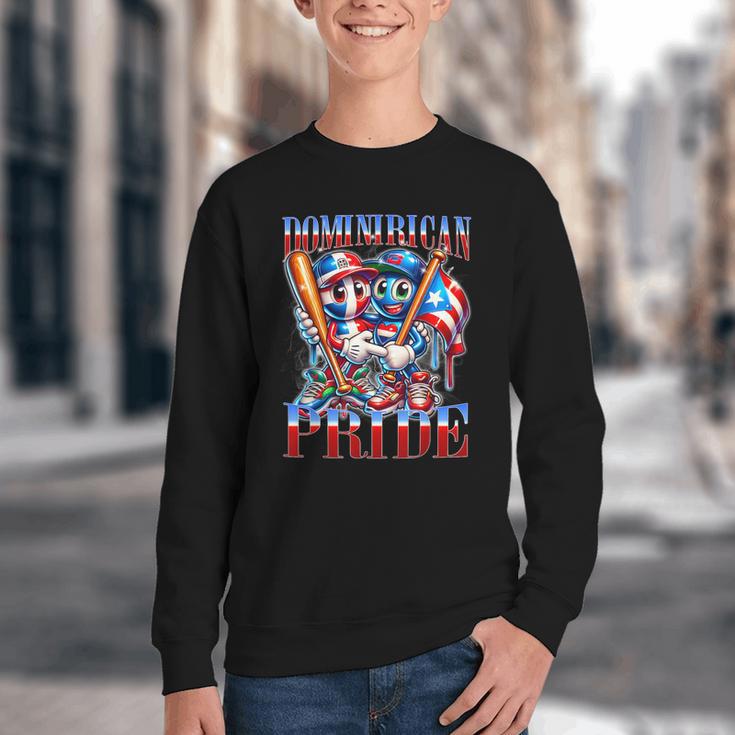 Dominican Puerto Rican Pride Baseball Flag Unity Youth Crewneck Sweatshirt