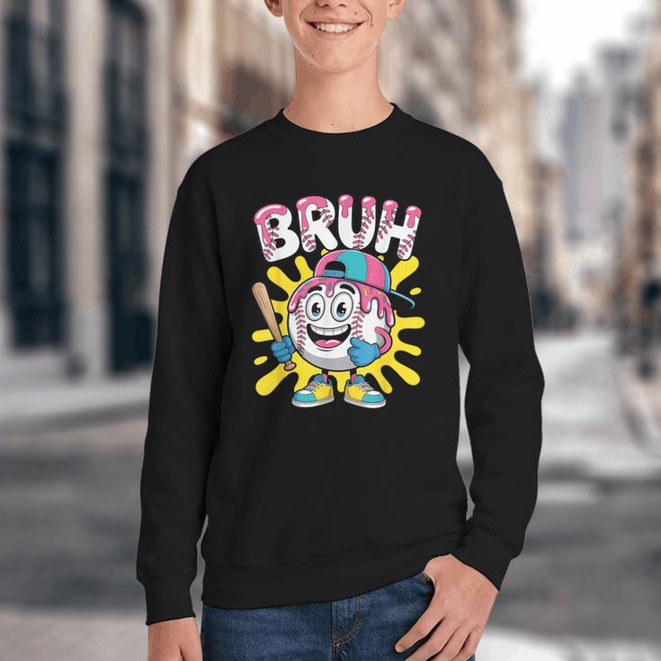 Drip Baseball Boy Youth Kid Ice Cream Dripping Baseball Bruh Youth Crewneck Sweatshirt Drip Baseball Boy Youth Kid Ice Cream Dripping Baseball Bruh Youth Crewneck Sweatshirt