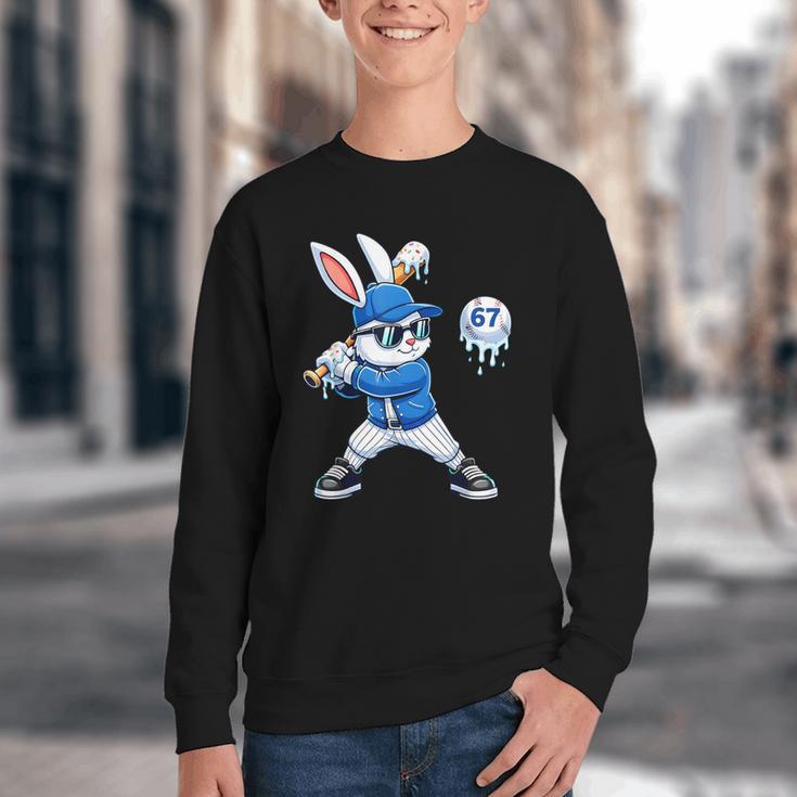 Dripping Drip Baseball Rabbit Bunny Easter Men Boy Kid Youth Crewneck Sweatshirt