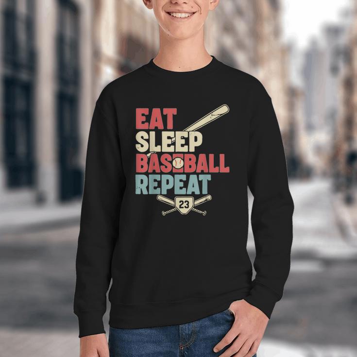 Eat Sleep Baseball Repeat Bat Ball Player Fan Youth Crewneck Sweatshirt