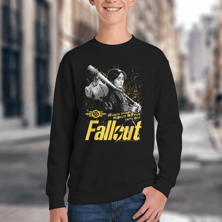 Fallout TV Series Lucy Do Unto Others Baseball Bat Gamer Youth Crewneck Sweatshirt Fallout TV Series Lucy Do Unto Others Baseball Bat Gamer Youth Crewneck Sweatshirt