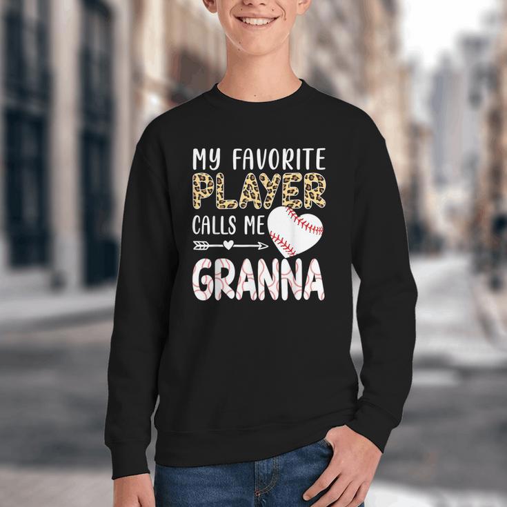 My Favorite Player Calls Me Granna Baseball Leopard Youth Crewneck Sweatshirt My Favorite Player Calls Me Granna Baseball Leopard Youth Crewneck Sweatshirt