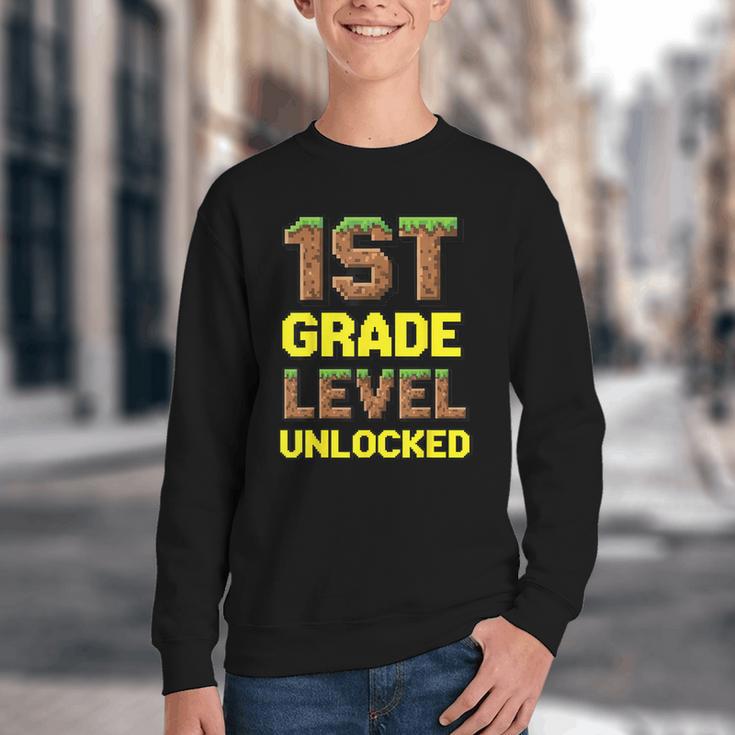 First Day Of 1st Grade Level Unlocked Back To School For Boy Youth Crewneck Sweatshirt
