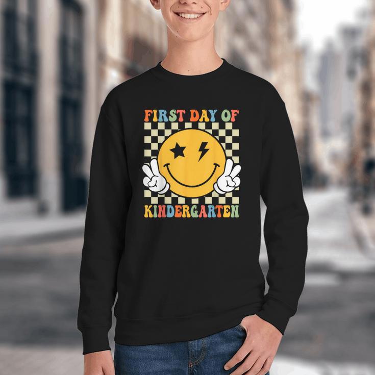 First Day Of Kindergarten Retro Back To School Girls Kids Youth Crewneck Sweatshirt First Day Of Kindergarten Retro Back To School Girls Kids Youth Crewneck Sweatshirt