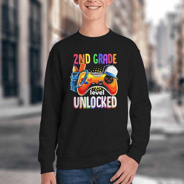 Gamer Back To School Gamepad 2nd Second Grade Level Unlocked Youth Crewneck Sweatshirt