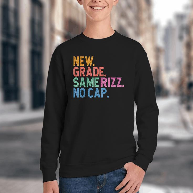 Gen Z Back To School New Grade Same Rizz No Cap Youth Crewneck Sweatshirt Gen Z Back To School New Grade Same Rizz No Cap Youth Crewneck Sweatshirt