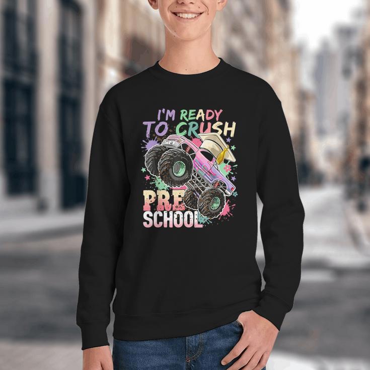 Girls Monster Trucks Ready To Crush Preschool Back To School Youth Crewneck Sweatshirt Girls Monster Trucks Ready To Crush Preschool Back To School Youth Crewneck Sweatshirt