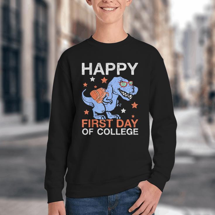 Happy First Day Of CollegeRex Dinosaur Back To School Youth Crewneck Sweatshirt Happy First Day Of CollegeRex Dinosaur Back To School Youth Crewneck Sweatshirt
