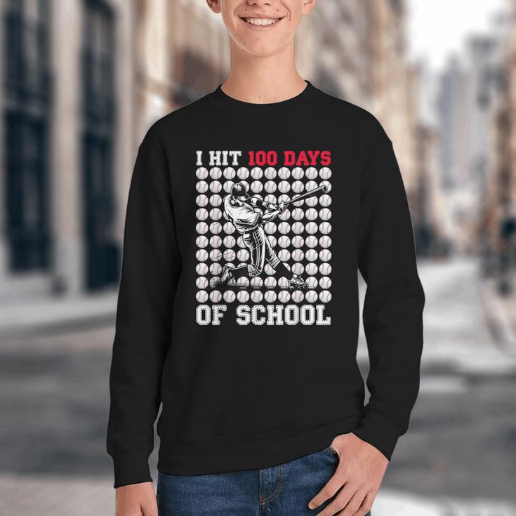 I Hit 100 Days Of School Baseball 100th Day Boys Kids Youth Crewneck Sweatshirt I Hit 100 Days Of School Baseball 100th Day Boys Kids Youth Crewneck Sweatshirt