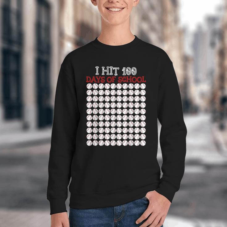 I Hit 100 Days Of School Baseball Lover Teacher Student Youth Crewneck Sweatshirt I Hit 100 Days Of School Baseball Lover Teacher Student Youth Crewneck Sweatshirt