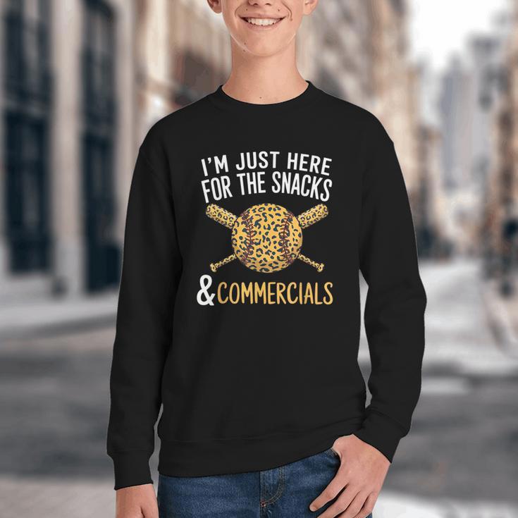 I'm Just Here For The Snacks And Commercials Baseball Youth Crewneck Sweatshirt I'm Just Here For The Snacks And Commercials Baseball Youth Crewneck Sweatshirt
