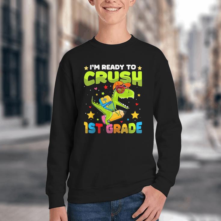 I'm Ready To Crush 1st Grade Dinosaurs Back To School Kids Youth Crewneck Sweatshirt I'm Ready To Crush 1st Grade Dinosaurs Back To School Kids Youth Crewneck Sweatshirt