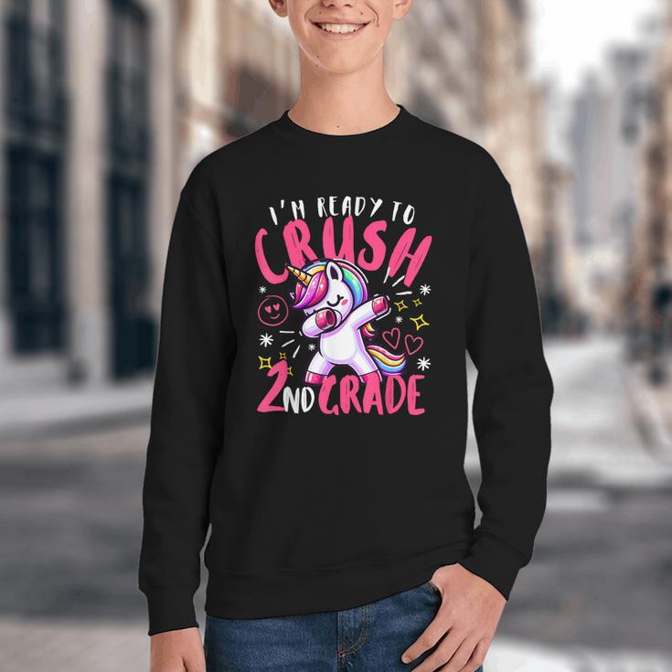 I'm Ready To Crush 2nd Grade Dabbing Unicorn Back To School Youth Crewneck Sweatshirt I'm Ready To Crush 2nd Grade Dabbing Unicorn Back To School Youth Crewneck Sweatshirt