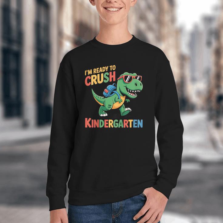 I'm Ready To Crush Kindergarten T-Rex Back To School Dino Youth Crewneck Sweatshirt I'm Ready To Crush Kindergarten T-Rex Back To School Dino Youth Crewneck Sweatshirt