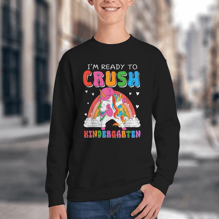 I'm Ready To Crush Kindergarten Unicorn Back To School Girls Youth Crewneck Sweatshirt I'm Ready To Crush Kindergarten Unicorn Back To School Girls Youth Crewneck Sweatshirt