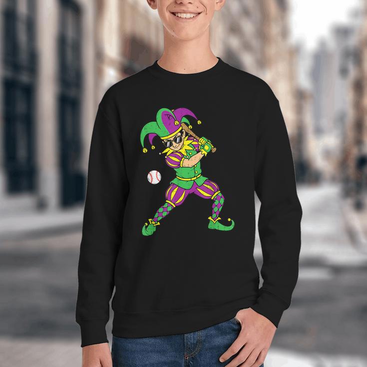 Jester Baseball Mardi Gras Carnival Sport Men Boy Teen Kids Youth Crewneck Sweatshirt