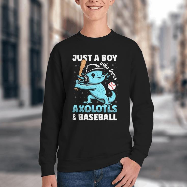 Just A Boy Who Loves Axolotls & Baseball Youth Crewneck Sweatshirt Just A Boy Who Loves Axolotls & Baseball Youth Crewneck Sweatshirt