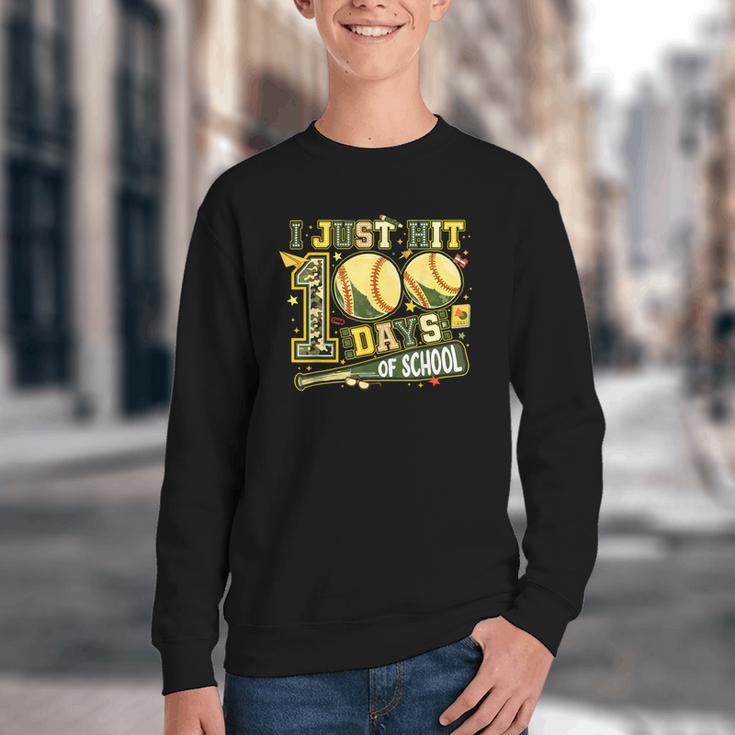 I Just Hit 100 Days Of School Baseball Teacher Boy Girl Kid Youth Crewneck Sweatshirt I Just Hit 100 Days Of School Baseball Teacher Boy Girl Kid Youth Crewneck Sweatshirt