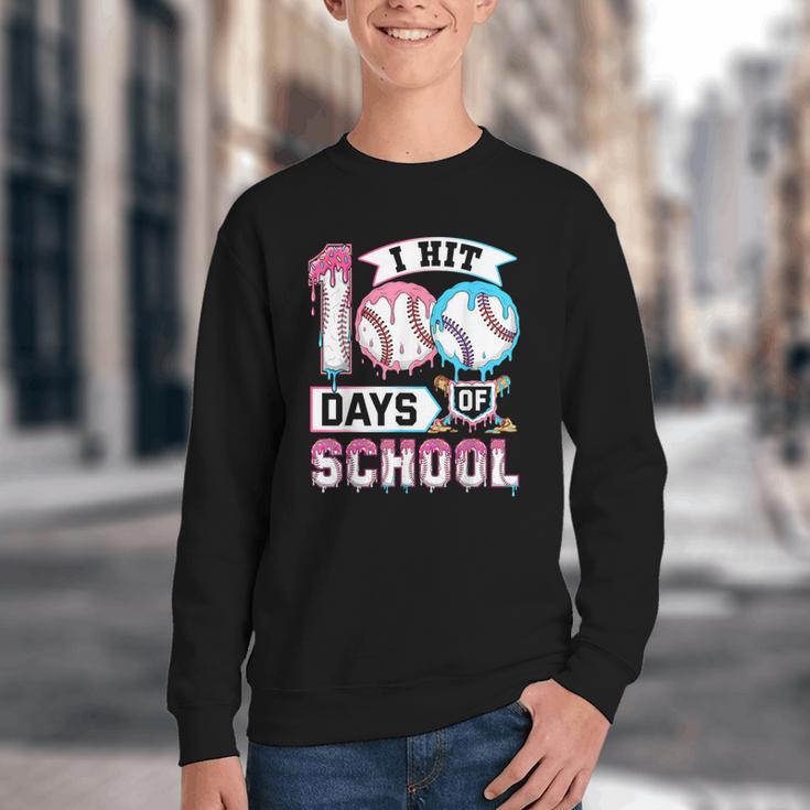 Kids 100 Days Of School Boys 100th Day Baseball Drip Toddler Youth Crewneck Sweatshirt
