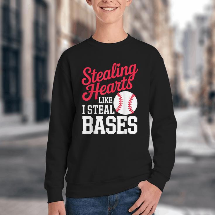 Kids Stealing Hearts Cute Baseball Boys Youth Crewneck Sweatshirt