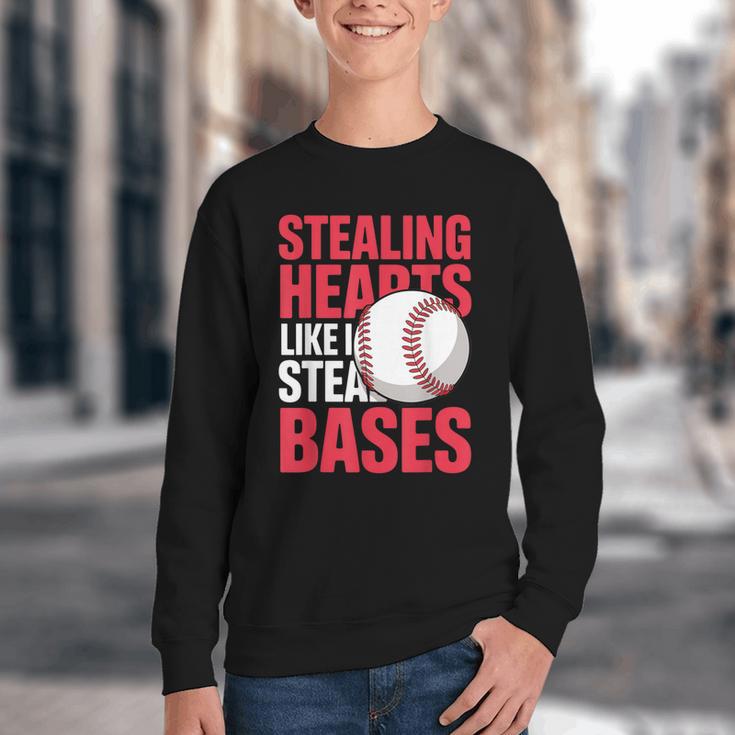 Kids Stealing Hearts Like I Steal Bases Cute Baseball Boys Youth Crewneck Sweatshirt Kids Stealing Hearts Like I Steal Bases Cute Baseball Boys Youth Crewneck Sweatshirt