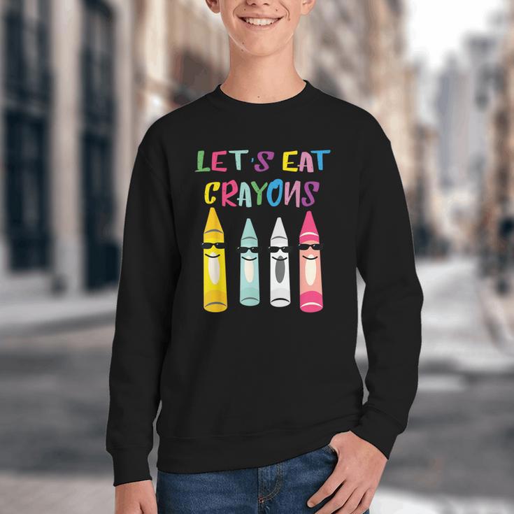 Kindergarten Back To School Crayons Let's Eat Crayon Youth Crewneck Sweatshirt Kindergarten Back To School Crayons Let's Eat Crayon Youth Crewneck Sweatshirt