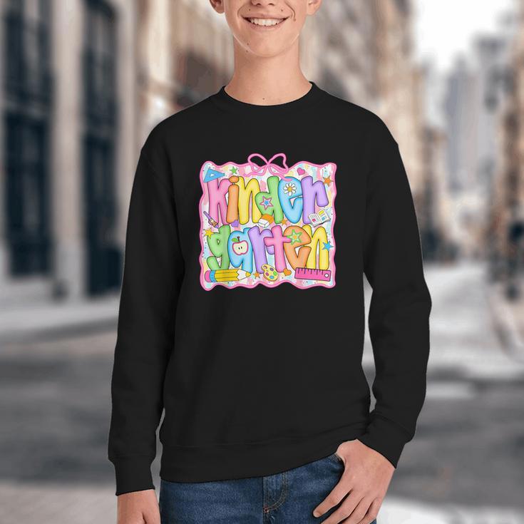 Kindergarten Coquette Bow Back To School Kinder Girl Kids Youth Crewneck Sweatshirt Kindergarten Coquette Bow Back To School Kinder Girl Kids Youth Crewneck Sweatshirt