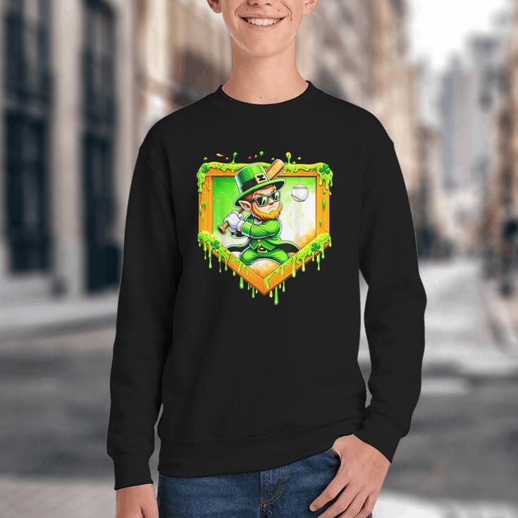 Leprechaun Baseball St Patricks Day Ice Cream Drip Men Boys Youth Crewneck Sweatshirt