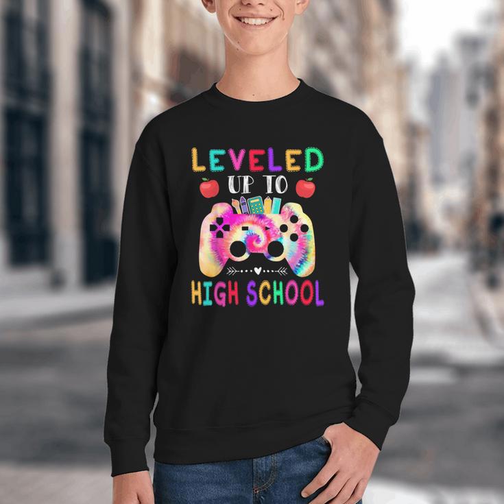 Leveled Up To High School Gaming Fun Back To School Tie Dye Youth Crewneck Sweatshirt Leveled Up To High School Gaming Fun Back To School Tie Dye Youth Crewneck Sweatshirt