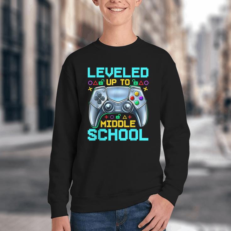 Leveled Up To Middle School Video Gamer Back To School Boys Youth Crewneck Sweatshirt