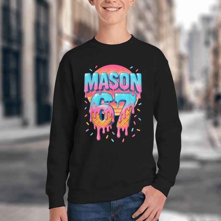 Mason 67 Costume Ice Cream Baseball Drip 6 7 Meme Six Seven Youth Crewneck Sweatshirt