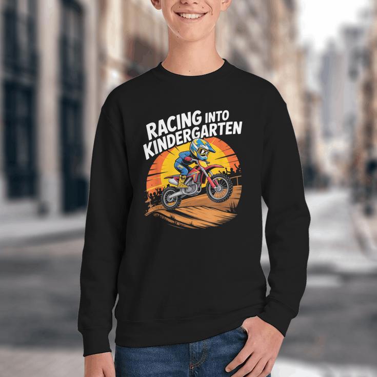 Motocross Back To School Dirt Bike Racing Into Kindergarten Youth Crewneck Sweatshirt Motocross Back To School Dirt Bike Racing Into Kindergarten Youth Crewneck Sweatshirt
