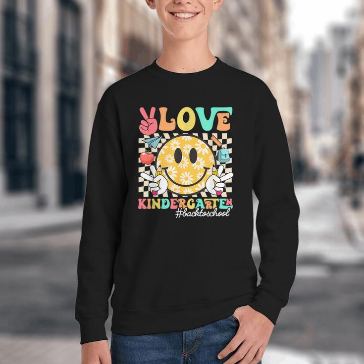 Peace Love Kindergarten Smile Face Back To School Girls Kids Youth Crewneck Sweatshirt Peace Love Kindergarten Smile Face Back To School Girls Kids Youth Crewneck Sweatshirt