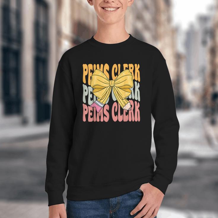 Peims Clerk Groovy Coquette Bow Cute Back To School Youth Crewneck Sweatshirt Peims Clerk Groovy Coquette Bow Cute Back To School Youth Crewneck Sweatshirt