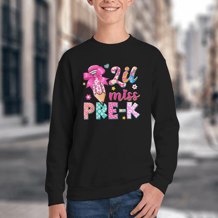 Pencil Bow Lil Miss Pre-K Pre-K Back To School Youth Crewneck Sweatshirt