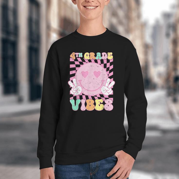 Pink 4th Grade Vibes Smile Face Back To School Fourth Grade Youth Crewneck Sweatshirt Pink 4th Grade Vibes Smile Face Back To School Fourth Grade Youth Crewneck Sweatshirt